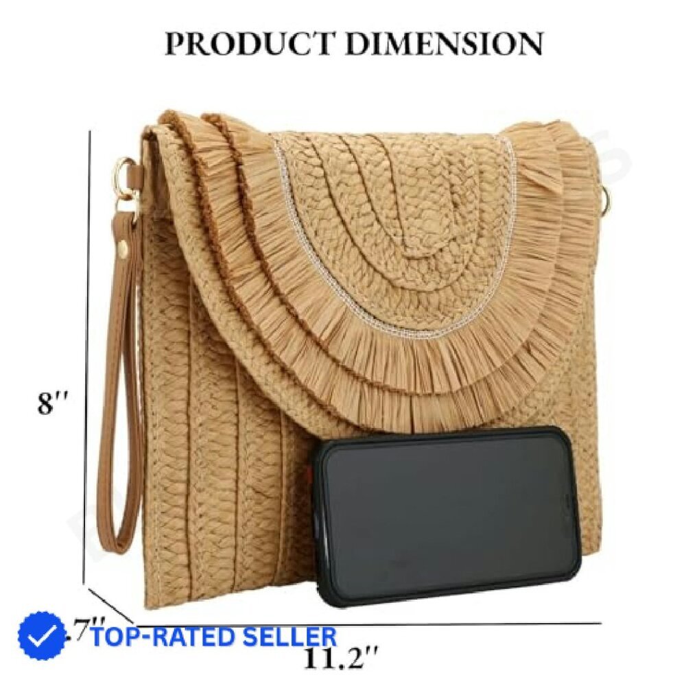 Woven Straw Clutch Purse Small Rattan Crossbody Bag Boho Chic Summer Travel - Picture 5 of 8